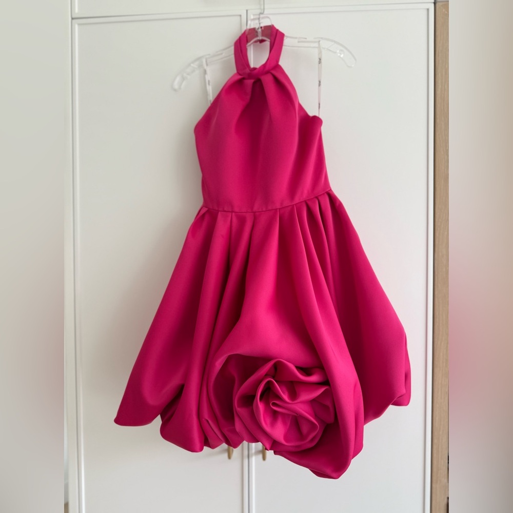 Mac Duggal High Nech Sleeveless Bubble Hem Mini Dress Fuchsia Size 2 - Picture 6 of 17